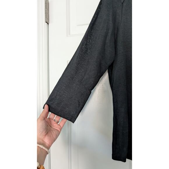 Andrea Jovine Black Linen Lightweight Long Sleeve Top - Picture 6 of 7